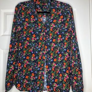 🌵TOPSHOP Navy Floral Button Up Shirt Size 10